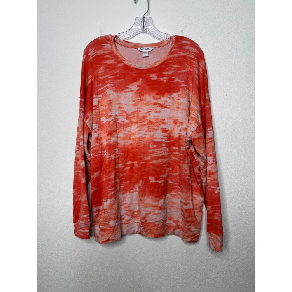 Athleta Balance Printed Jersey Long Sleeve Coral Tie Dye Top Womens Size XL
